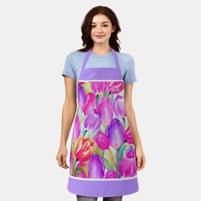 Florist Gardener Pink Aquarellblume Schürze (Getragen)