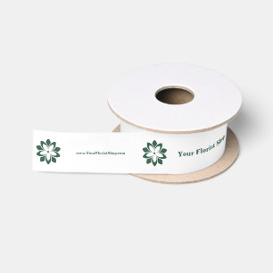 🎀 Florist Green Blossom Logo und Custom White Satinband