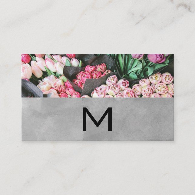 Florist | Monogramm und Wasserfarbblock Visitenkarte (Vorderseite)