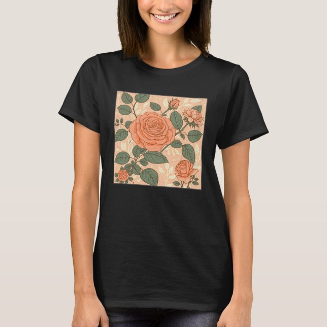 Florist Roses Pattern Illustration Flowers Leaf Wo T-Shirt (Vorderseite)