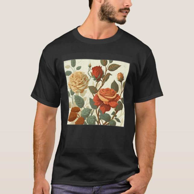 Florist Roses Pattern Illustration Flowers Leaf Wo T-Shirt (Vorderseite)