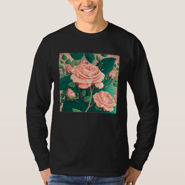 Florist Roses Pattern Illustration Flowers Leaf Wo T-Shirt (Vorderseite)