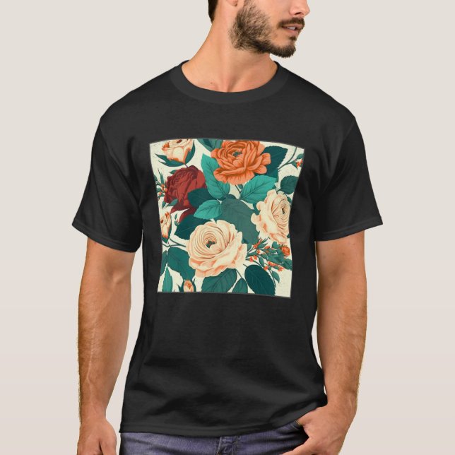 Florist Roses Pattern Illustration Flowers Leaf Wo T-Shirt (Vorderseite)