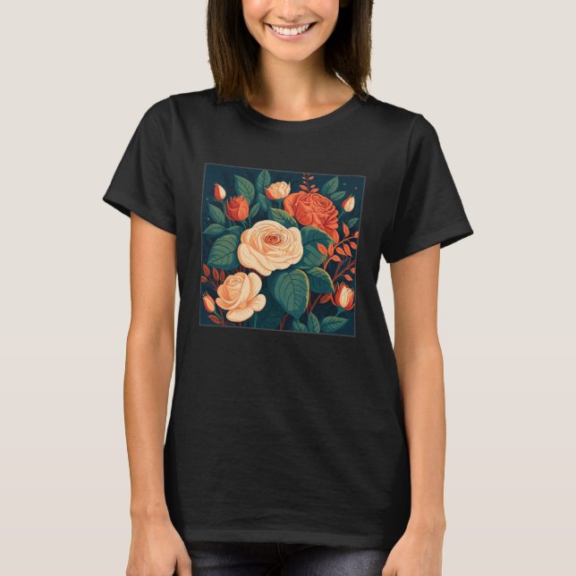 Florist Roses Pattern Illustration Flowers Leaf Wo T-Shirt (Vorderseite)