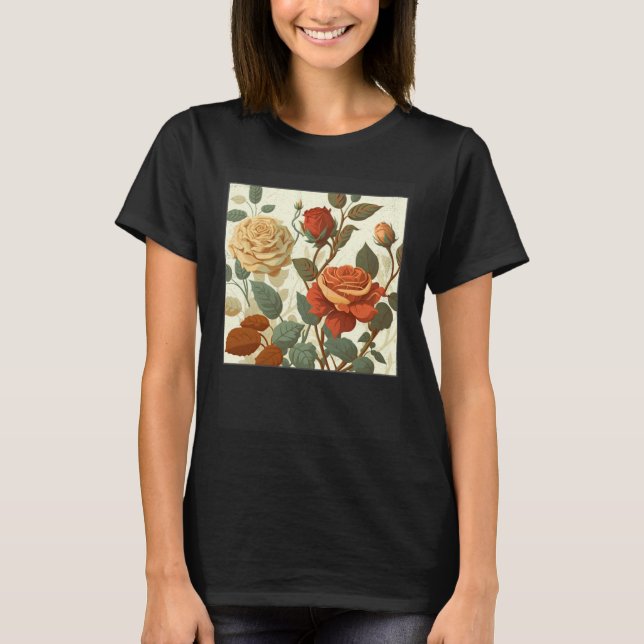 Florist Roses Pattern Illustration Flowers Leaf Wo T-Shirt (Vorderseite)