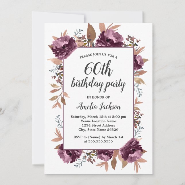 Florom Purple Aquarelle 70e Invitation anniversair (Devant)