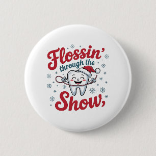 Flossen Thru der Schnee Funny Weihnachten Button
