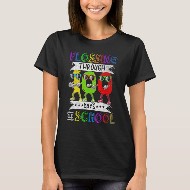 Flossing through 100 Days of School 100th Day Smar T-Shirt (Vorderseite)