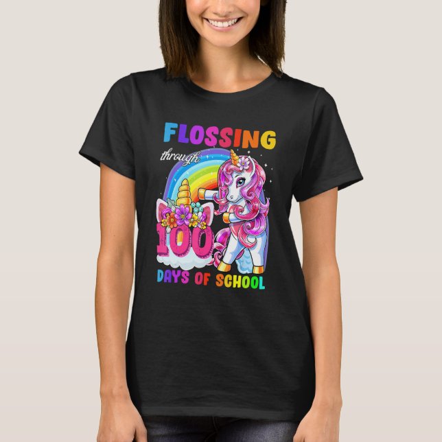 Flossing Through 100 Days Of School Flossing Unico T-Shirt (Vorderseite)