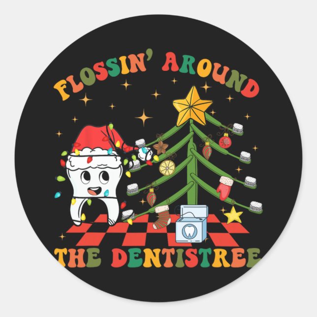 Flossrund um den Zahnarzt Funny Xmas Dental H Runder Aufkleber (Vorderseite)