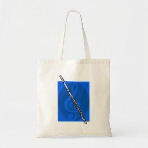 Flöte mit blauem dreifacher Clef-Hintergrund Tragetasche