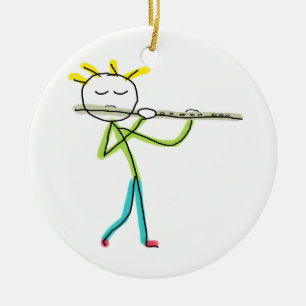 Flöte spielender Stockmann Keramik Ornament