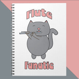 Flöten-Fanatiker-Musikflöte Graue Katze Pink Notizblock
