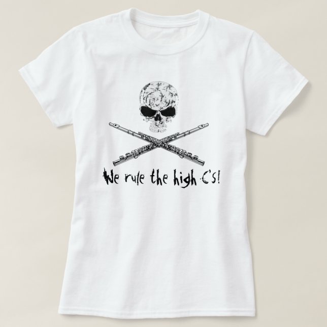Flöten-Totenkopf mit gekreuzter Knochen T-Shirt (Design vorne)