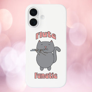 Flötenfanatiker Graue Katze Pink iPhone 16 Hülle