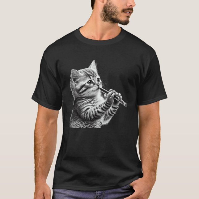 Flötenkatze 1 T-Shirt (Vorderseite)