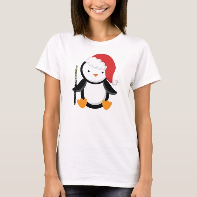 Flötenspieler-Pinguin-Geschenk T-Shirt (Vorderseite)