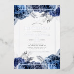 Flotte und Silberflorale Bat Mitzvah Folieneinladung<br><div class="desc">Coole Aquarellblume Bat Mitzvah Einladung in Akzenten von marineblau und silber angepasst an Ihre Eventspezifikationen.</div>