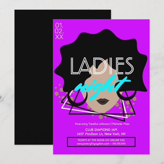 Flourescent Night Club Ladys Promoter Flyer Einladung (Vorne/Hinten)