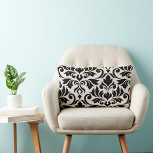 Flourish Damask Art I 2-Wege Schwarz + Creme Lendenkissen