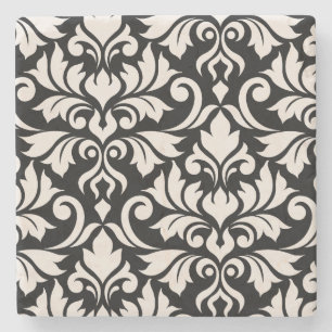 Flourish Damask Art I Creme auf Schwarz Steinuntersetzer