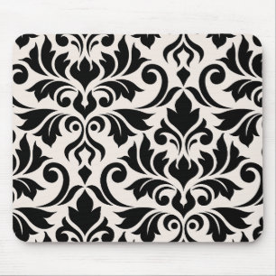 Flourish Damask Art I Schwarz auf Creme Mousepad