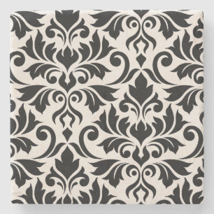 Flourish Damask Art I Schwarz auf Creme Steinuntersetzer