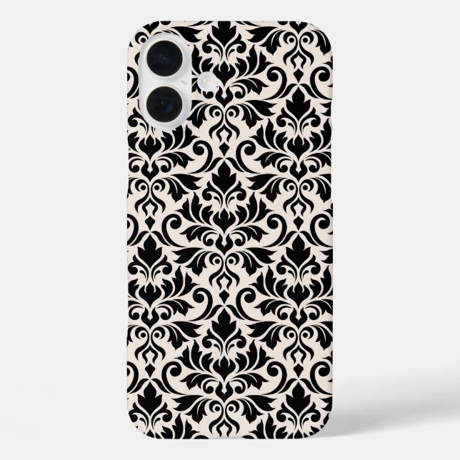 Flourish Damask Big Pattern Black on Cream iPhone 16 Plus Hülle (Rückseite)