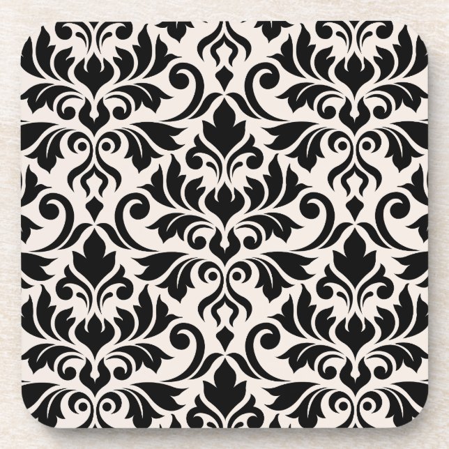 Flourish Damask Lg Pattern Black on Cream Getränkeuntersetzer (Vorderseite)