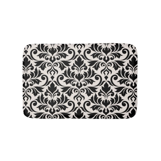 Flourish Damask Pattern Black on Cream Badematte (Vorderseite)