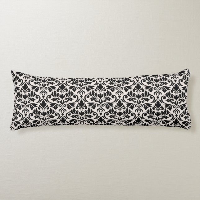 Flourish Damask Pattern Black on Cream Seitenschläferkissen (Vorderseite)