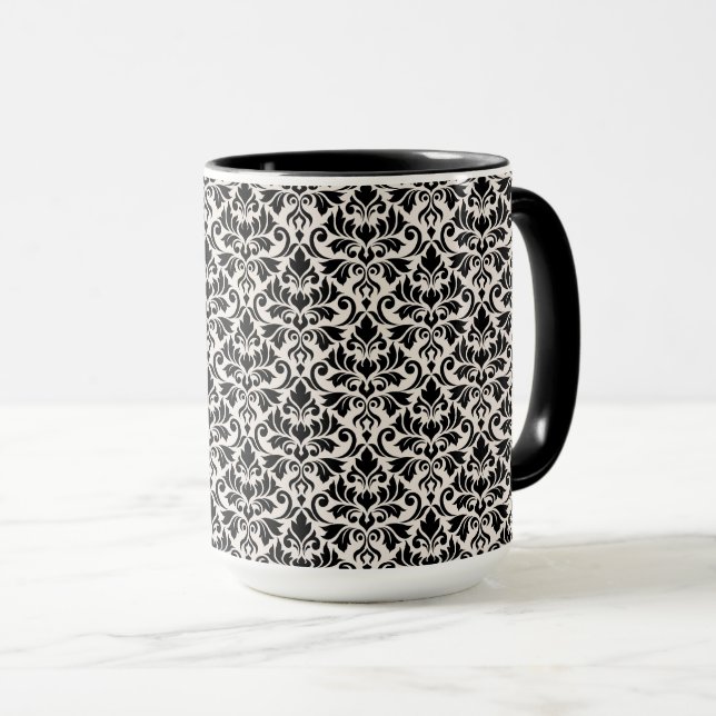 Flourish Damask Pattern Black on Cream Tasse (VorderseiteRechts)
