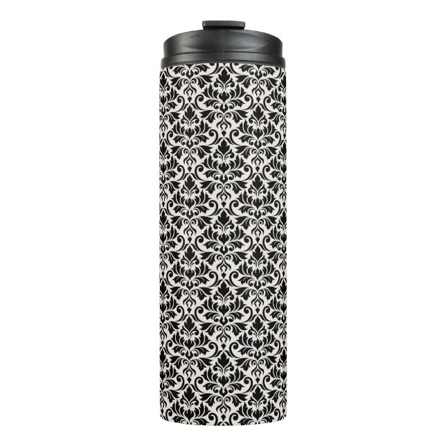 Flourish Damask Rpt Pattern Black on Cream Thermosbecher (Vorderseite)