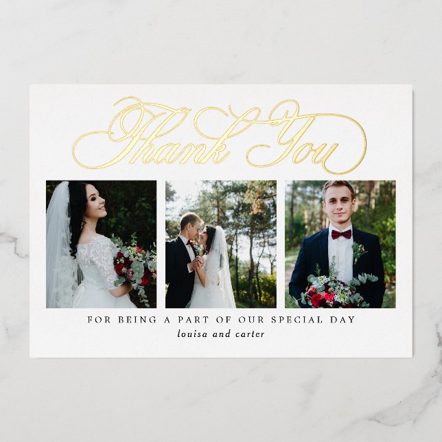 Flourissant Script VRAI FOIL Photo Carte de remerc (Recto)