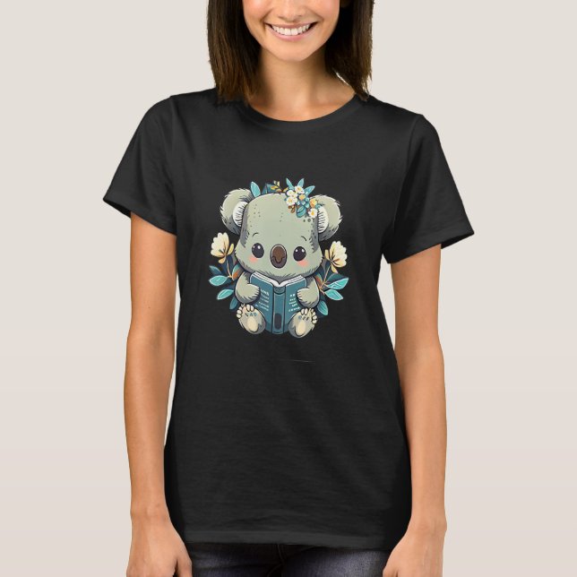 Flower And Book  Bookworm Cute koala Reading Books T-Shirt (Vorderseite)