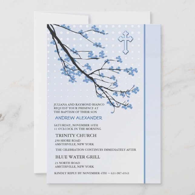 Flower Blue Branches Invitation (Devant)