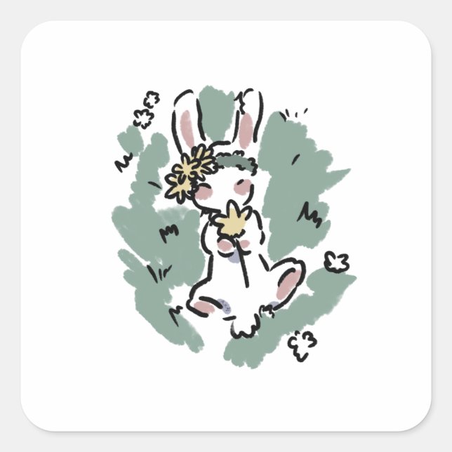 Flower Bunny  Quadratischer Aufkleber (Vorderseite)