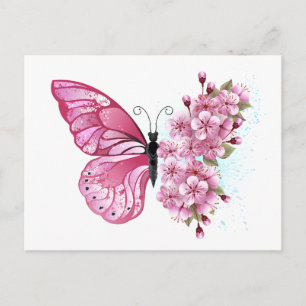 Flower Butterfly with Pink Sakura Ankündigungspostkarte