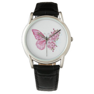 Flower Butterfly with Pink Sakura Armbanduhr