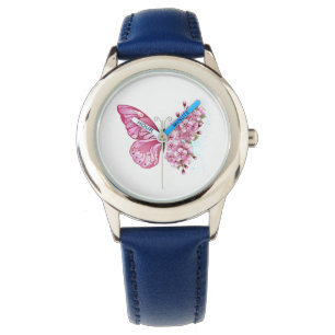 Flower Butterfly with Pink Sakura Armbanduhr