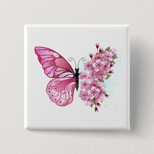 Flower Butterfly with Pink Sakura Button (Vorderseite)