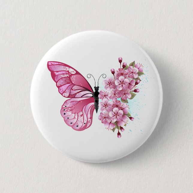 Flower Butterfly with Pink Sakura Button (Vorderseite)