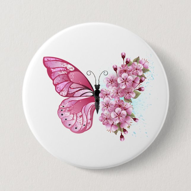 Flower Butterfly with Pink Sakura Button (Vorderseite)