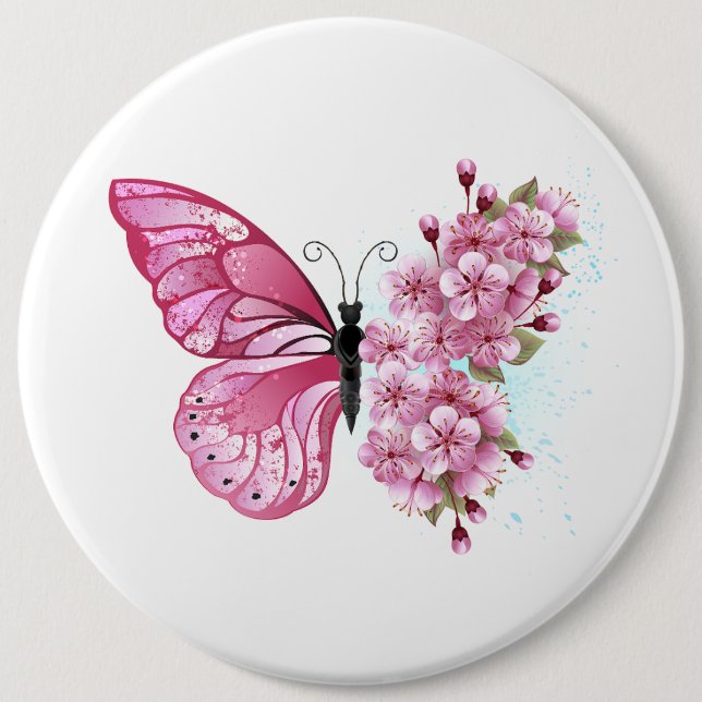 Flower Butterfly with Pink Sakura Button (Vorderseite)