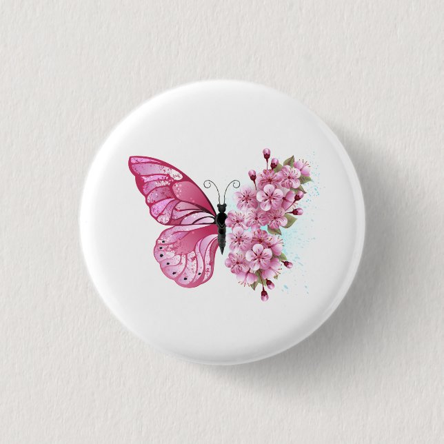 Flower Butterfly with Pink Sakura Button (Vorderseite)