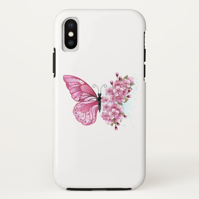 Flower Butterfly with Pink Sakura Case-Mate iPhone Hülle (Rückseite)
