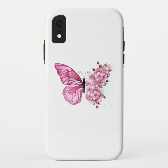 Flower Butterfly with Pink Sakura Case-Mate iPhone Hülle (Rückseite)