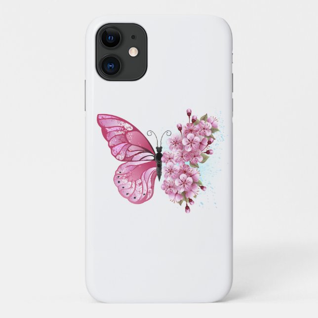 Flower Butterfly with Pink Sakura Case-Mate iPhone Hülle (Rückseite)