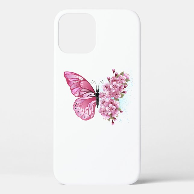 Flower Butterfly with Pink Sakura Case-Mate iPhone Hülle (Rückseite)
