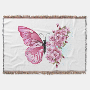 Flower Butterfly with Pink Sakura Decke